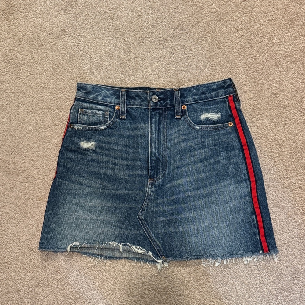 Abercrombie & Fitch Blue Denim Mini Skirt with Red Accent